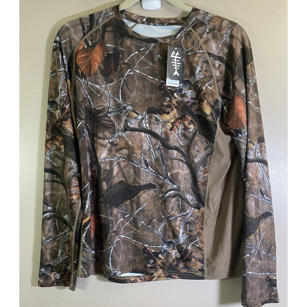 BassDash Outdoor Fishing Long Sleeve Camo Shirt Men's XL Camping Hiking Stretch